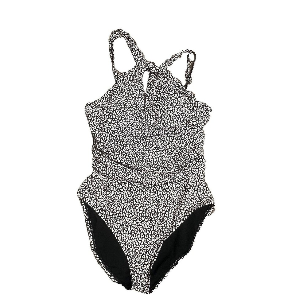 Bleu Rod Beattie Swimsuit Womens Size 6 Black White High Neck One Pc Keyhole New